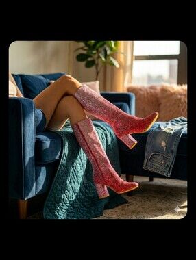 💗 Rare Pink Glitter Sparkle Boots Size 8.5-9 (40-41) 4" High Heel